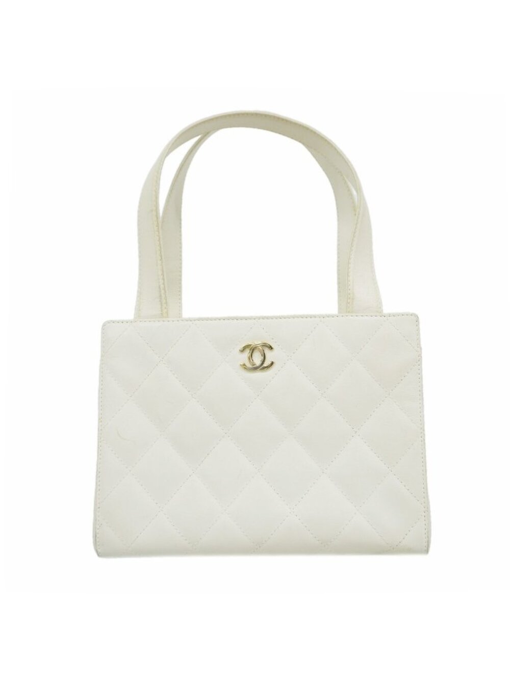 Chanel Tote Bag Wild Stitch Leather White Champagne Gold